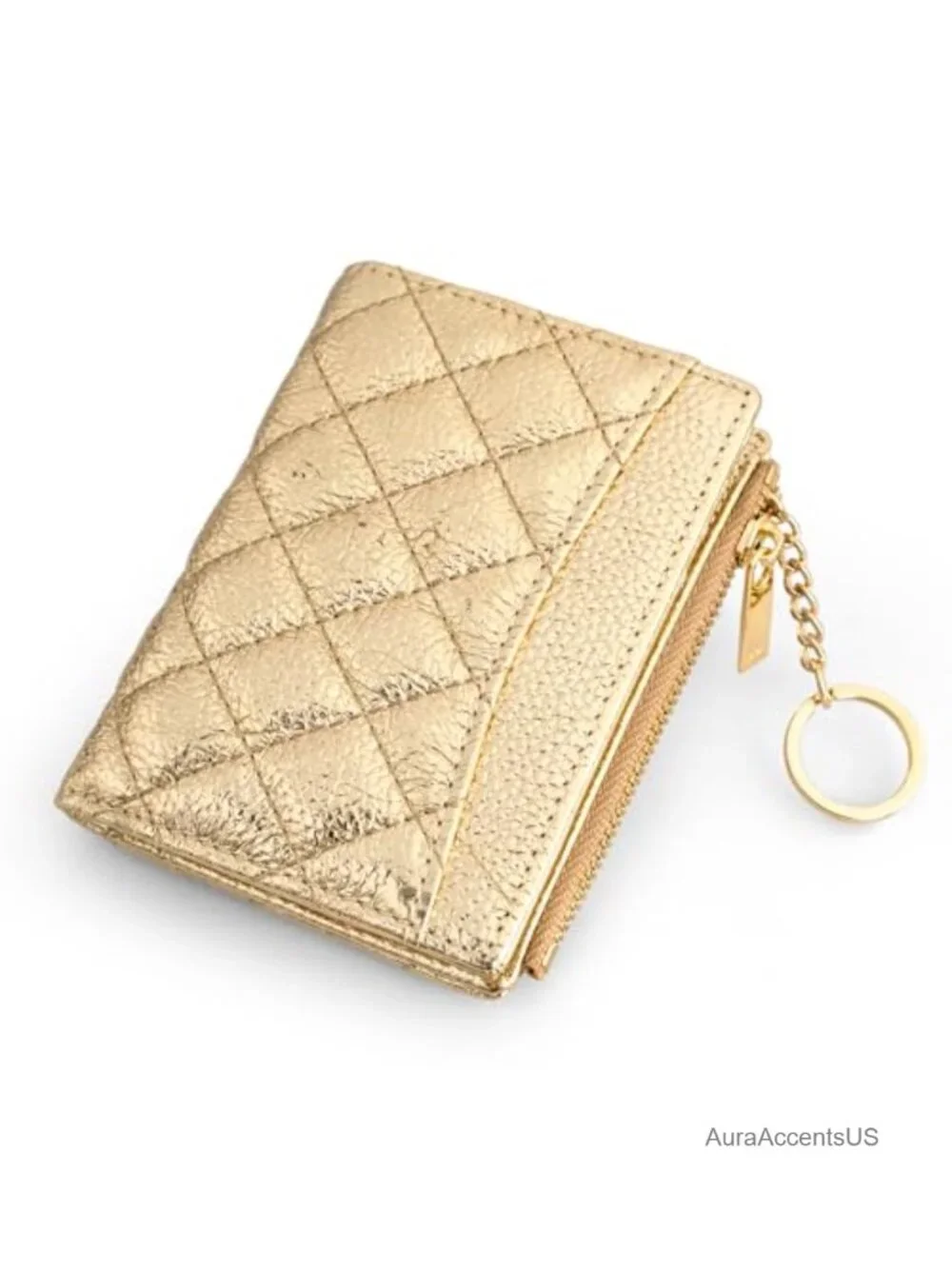Genuine Leather Small RFID Bifold Wallet with Zipper Pocket Keychain
